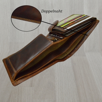 flevado Herren Portemonee Totenkopf mit RFID Schutz Geldbörse Vintage Leder Handarbeit (braun)